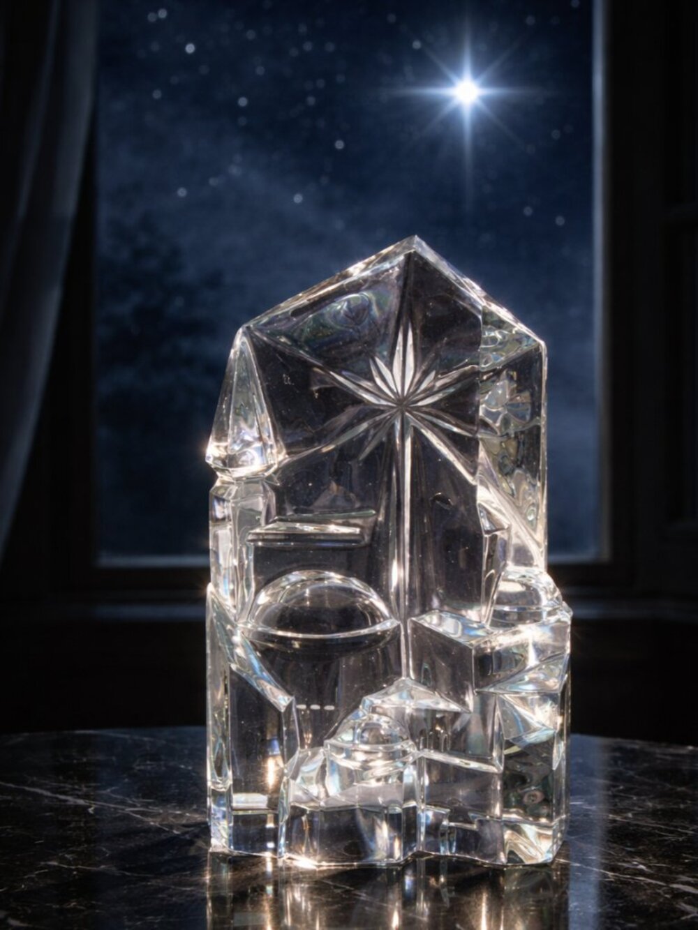 Avon Full Lead Crystal Bethlehem Nativity Sculpture Original Box Room Decor - Picture 1 of 10